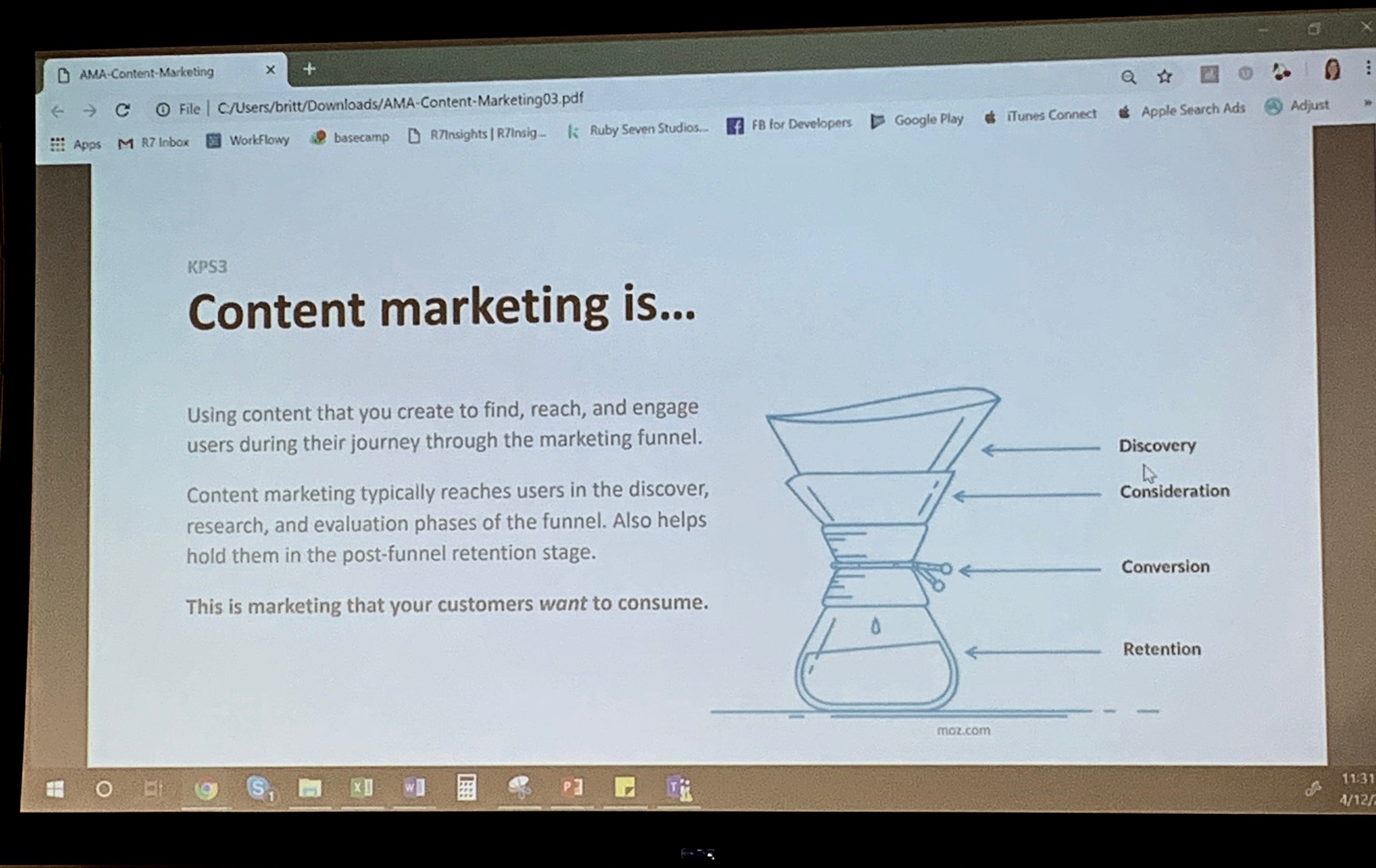 Powerpoint slide with information about content marketing.